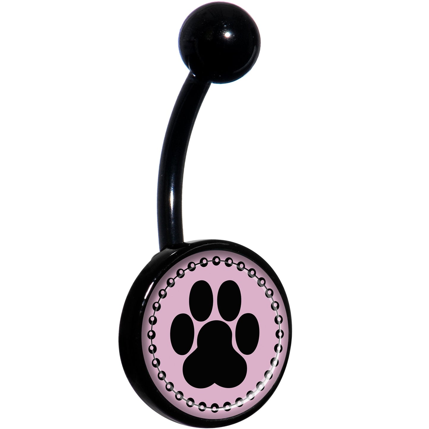 Black on Pink Paw Print Black Belly Ring