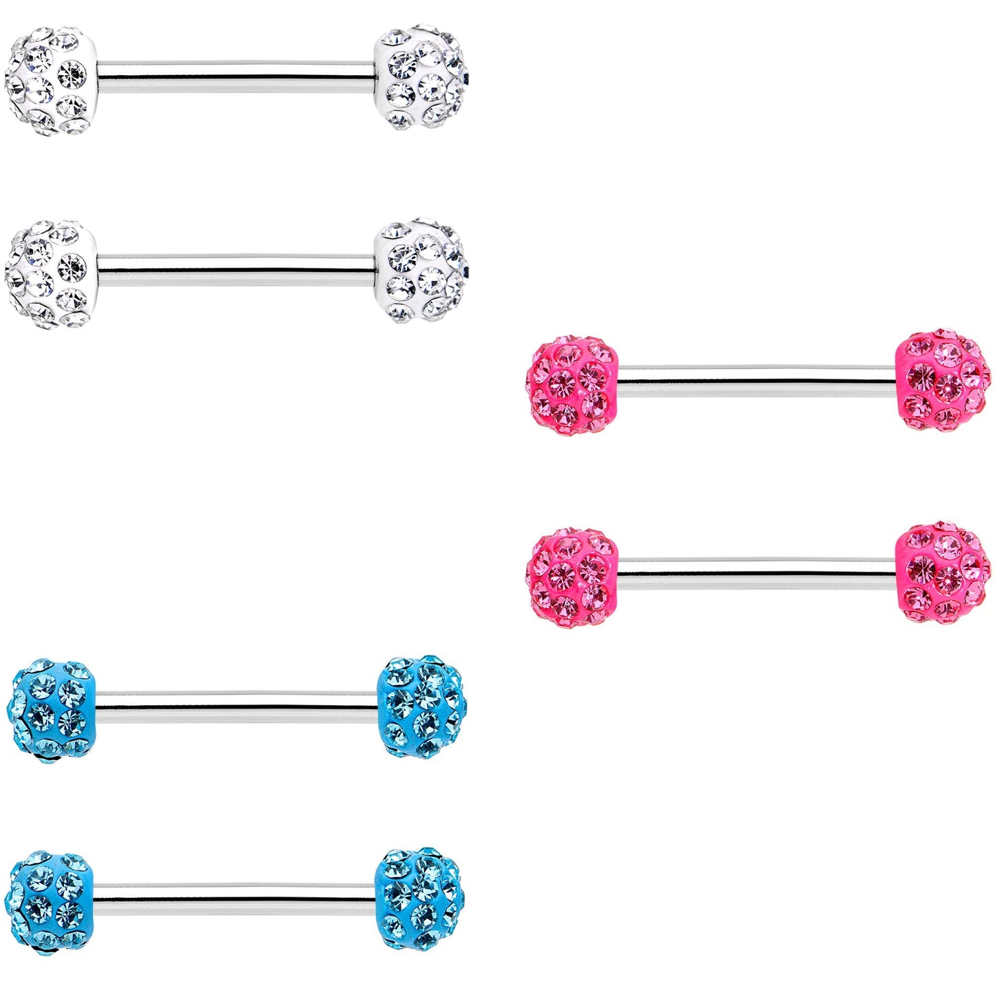 14G 9/16 All About Fun Barbell Nipple Ring Pack Set of 6