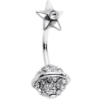 Clear Gem Rings of Saturn Planet and Star Double Mount Belly Ring