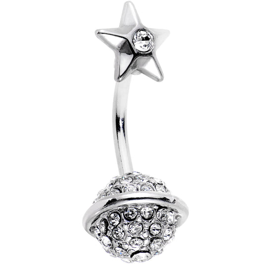 Clear Gem Rings of Saturn Planet and Star Double Mount Belly Ring