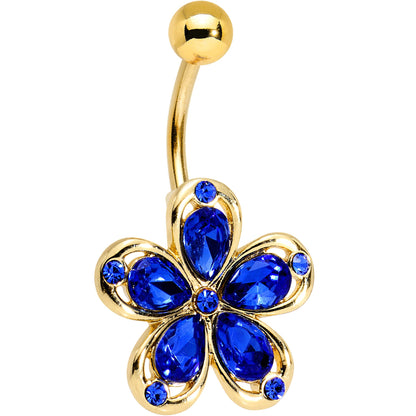 Blue Gem Gold PVD Zinnia Flower Belly Ring