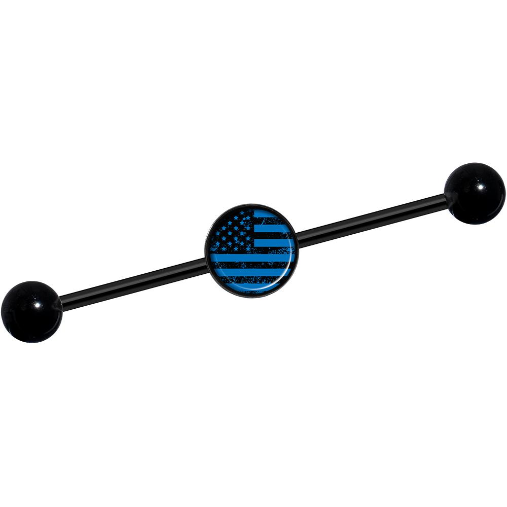 14G Blue American Flag Black Industrial Barbell 37mm