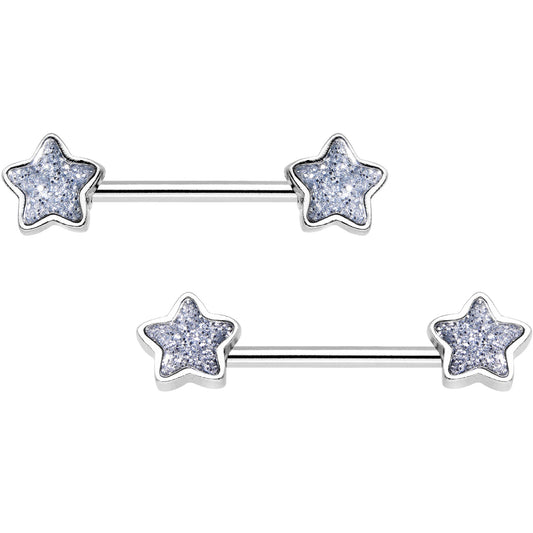 9/16 Clear Gem Glitter Galaxy Star Barbell Nipple Ring Set