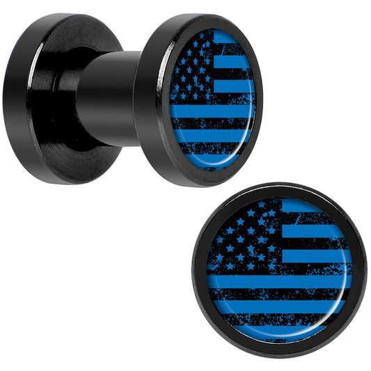 Blue American Flag Black Anodized Screw Fit Plug Set 4G