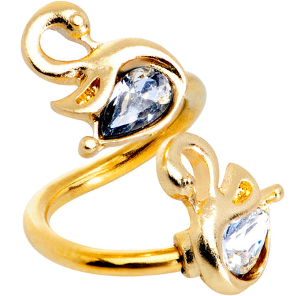 Clear Gem Gold PVD Twin Swans Spiral Twister Belly Ring