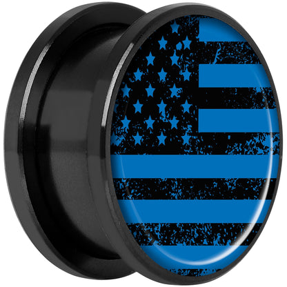 Blue American Flag Black Anodized Screw Fit Plug Set 18mm