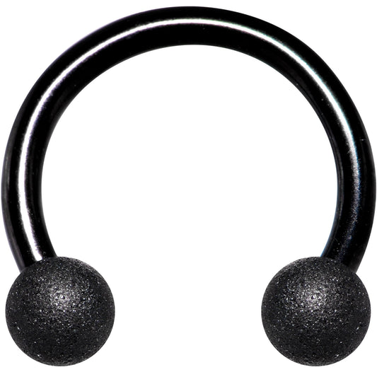 14G 7/16 Black Color PVD Textured Horseshoe Circular Barbell