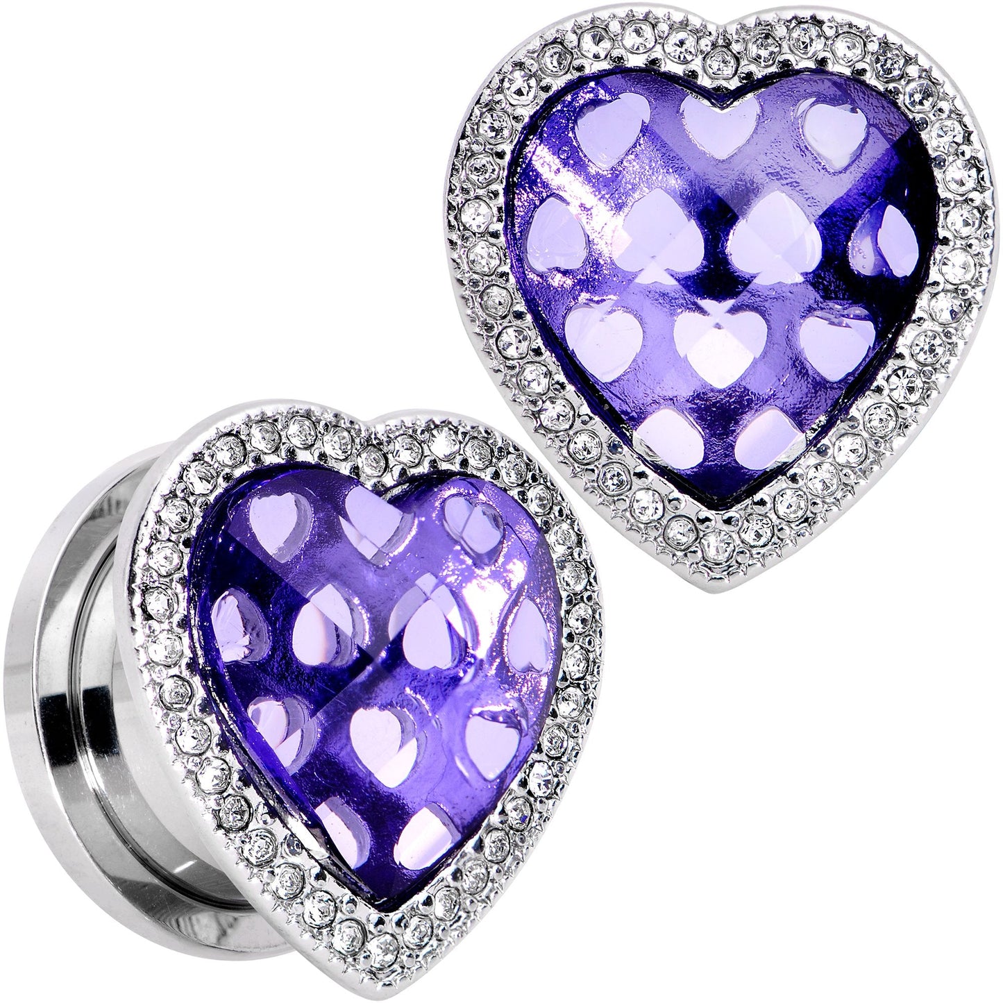 Clear Purple Gem Hug Your Heart Screw Fit Plug Set 6mm to 22mm