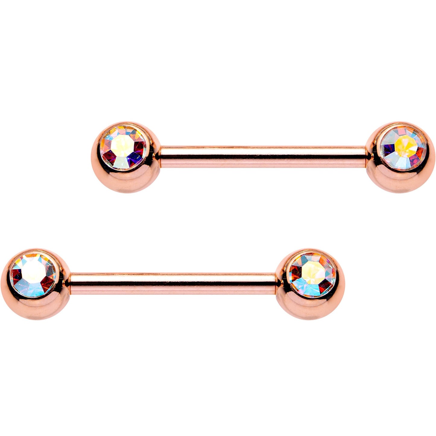 14G 9/16 Aurora Gem Rose Gold PVD Barbell Nipple Ring Set