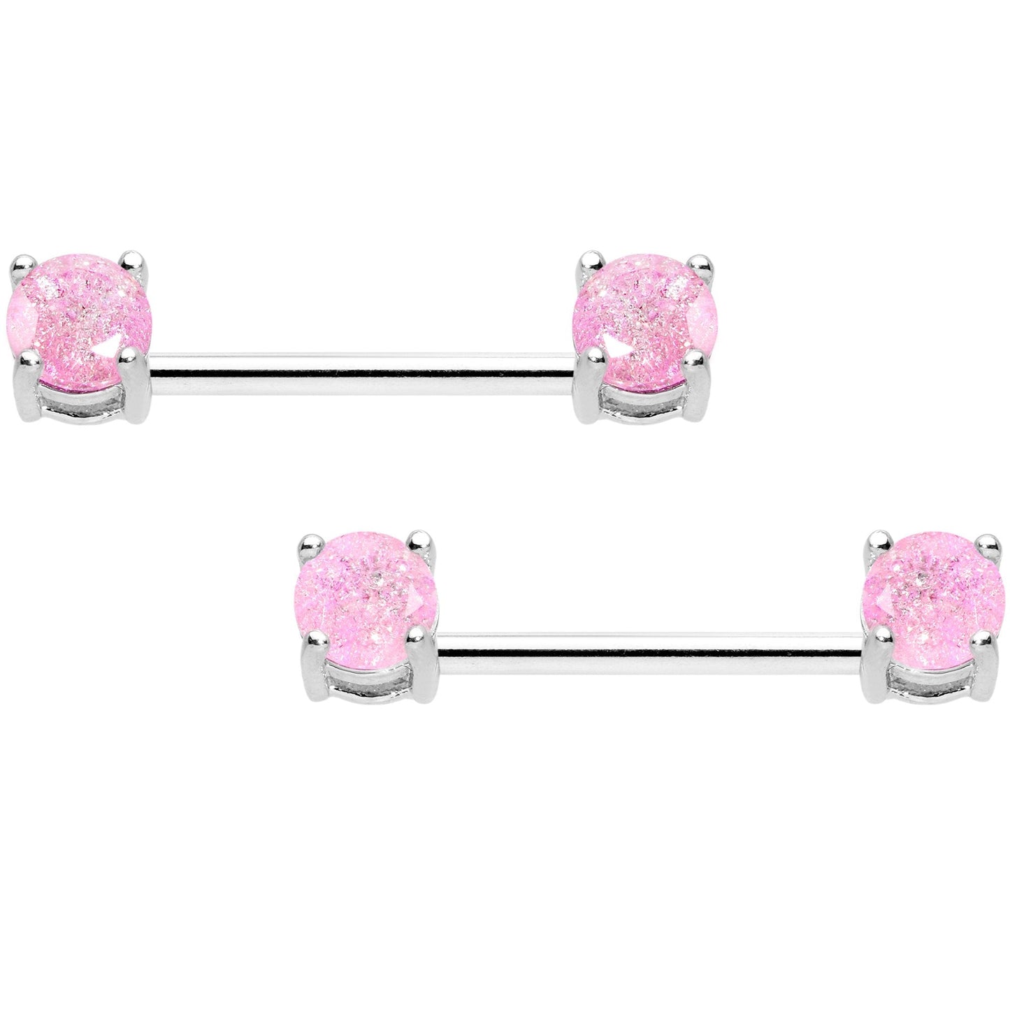 14G Pink CZ Gem BCR Captive Ring Barbell Nipple Ring Set