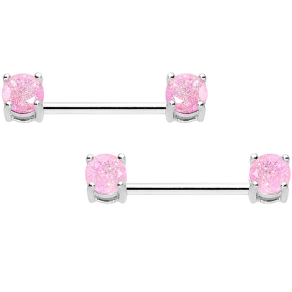 14G Pink CZ Gem BCR Captive Ring Barbell Nipple Ring Set