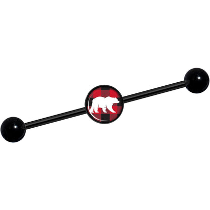 14G Red Black Plaid Polar Bear Black Industrial Barbell 37mm