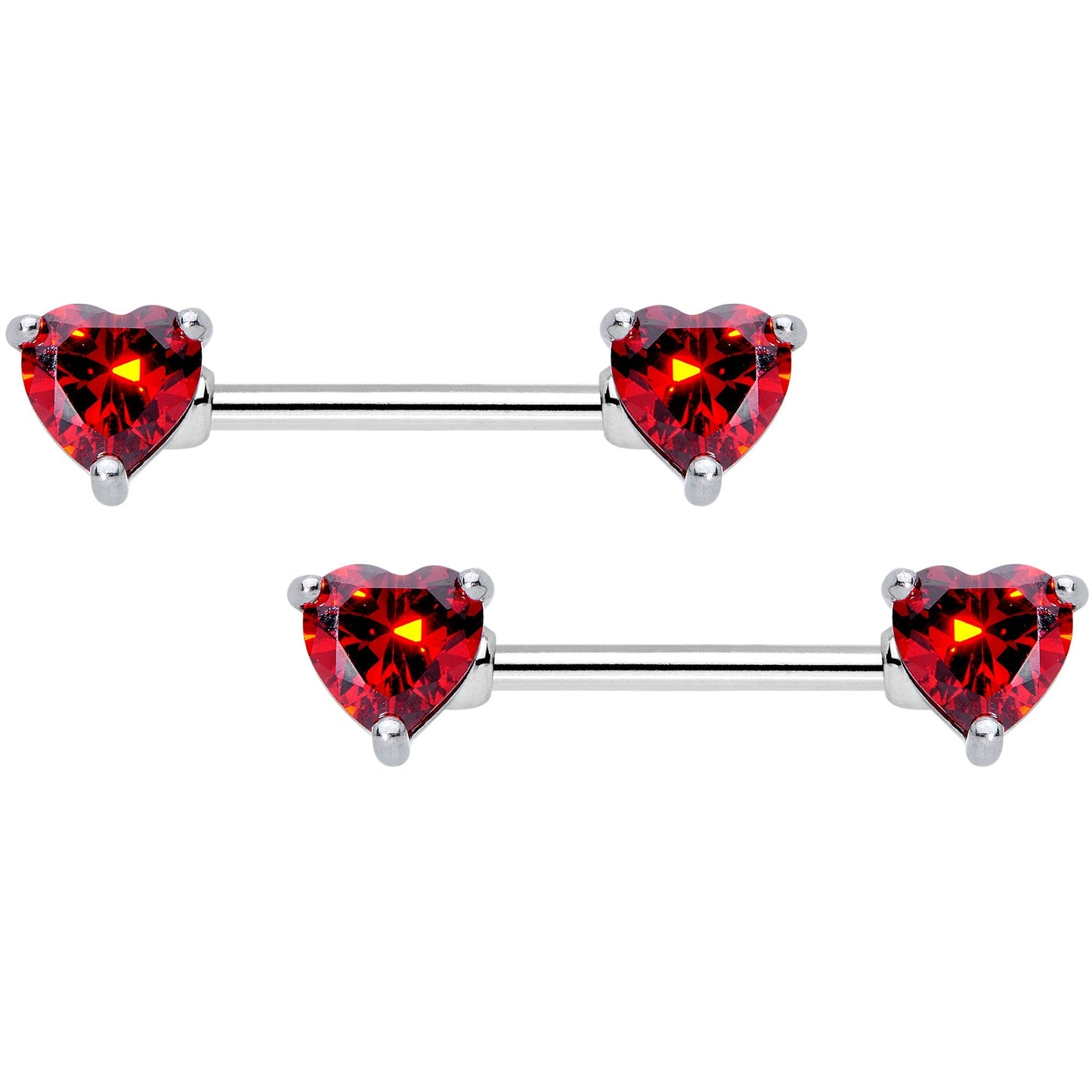 14G 5/8 Red Gem Heart Captive Ring Barbell Nipple Ring Set
