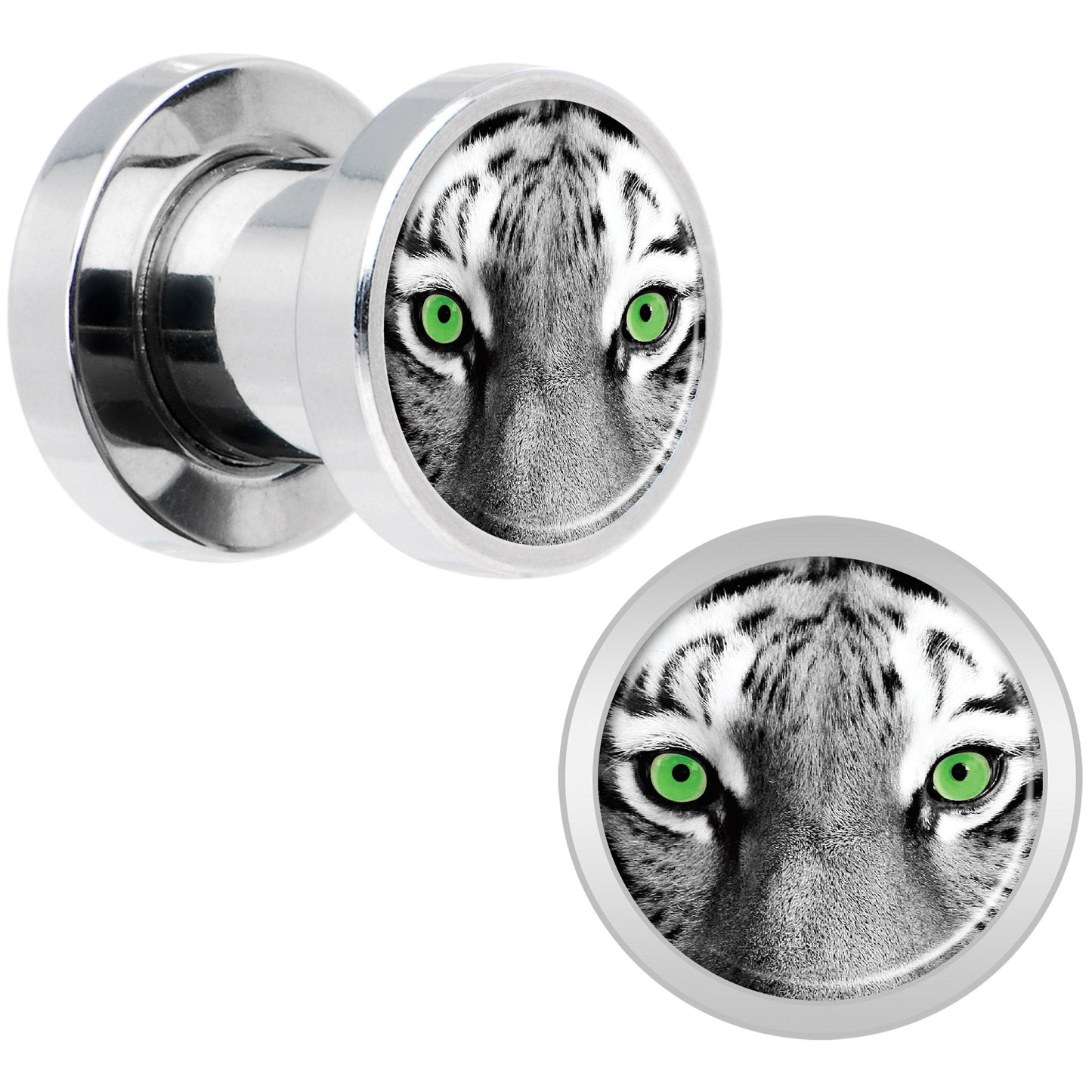Black White Tiger Eyes Steel Screw Fit Plug Set 2G