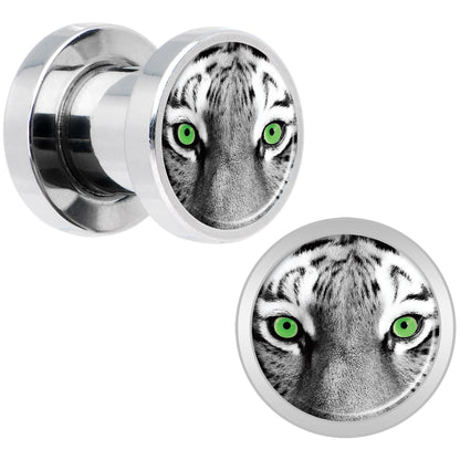 Black White Tiger Eyes Steel Screw Fit Plug Set 2G