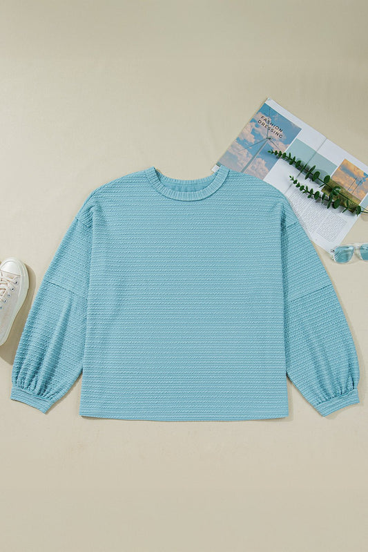 Light Blue Textured Drop Shoulder Plus Size Knit Top - Jaico Online Shop