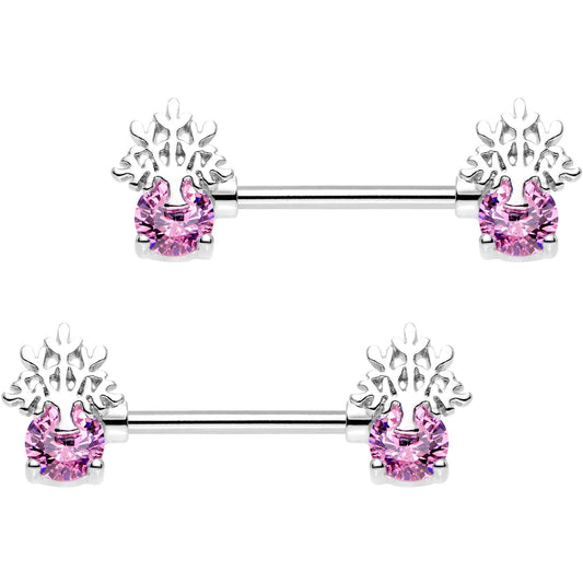 9/16 Pink Gem Heavenly Tree of Life Barbell Nipple Ring Set