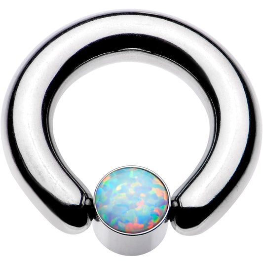 4G 9/16 White Faux Opal 7mm Disc BCR Captive Ring