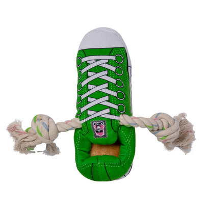 Squeaky Comfort Plush Sneaker Dog Toy – with Treat Compartment, Safe & Durable – Green