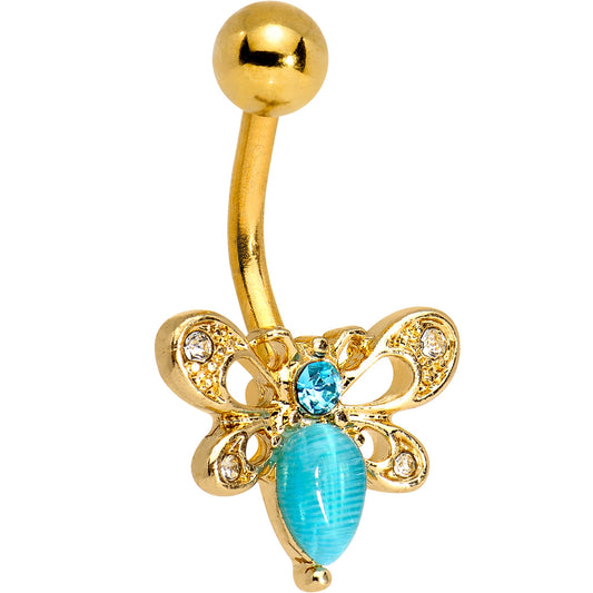 Aqua Gem Gold Tone Anodized Honey Butterfly Belly Ring