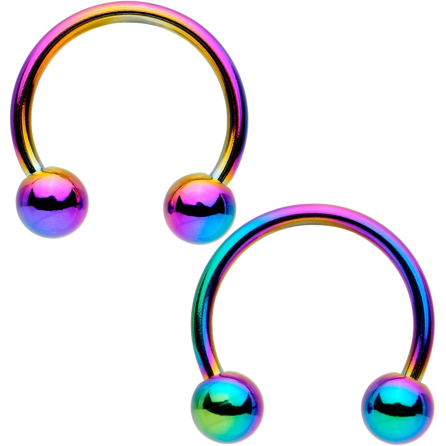 16G 3/8 Rainbow Black Gold Tone PVD Pack Set of 8 Horseshoe Barbells