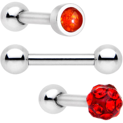 16G 1/4 Red Faux Opal Inlay Cartilage Tragus Earring 3 Pack Set