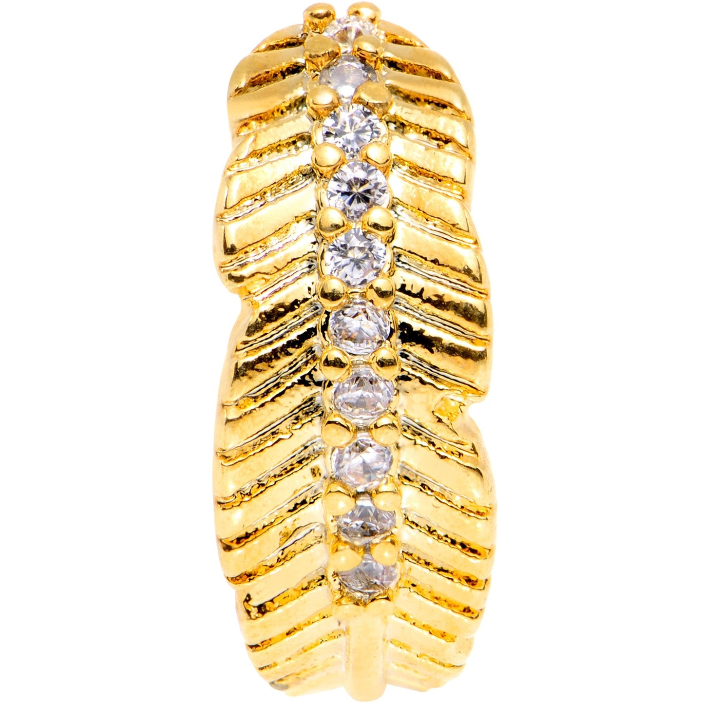 18G Clear CZ Gem Gold Tone Feather Seamless Circular Ring