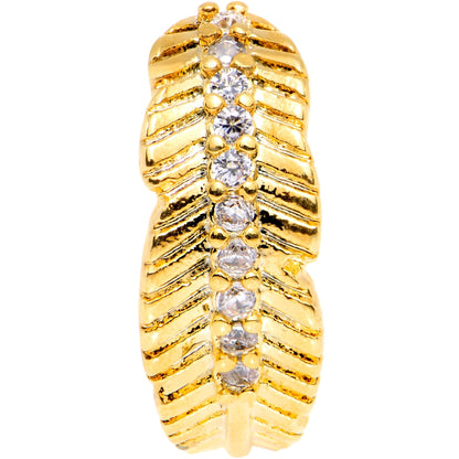 18G Clear CZ Gem Gold Tone Feather Seamless Circular Ring