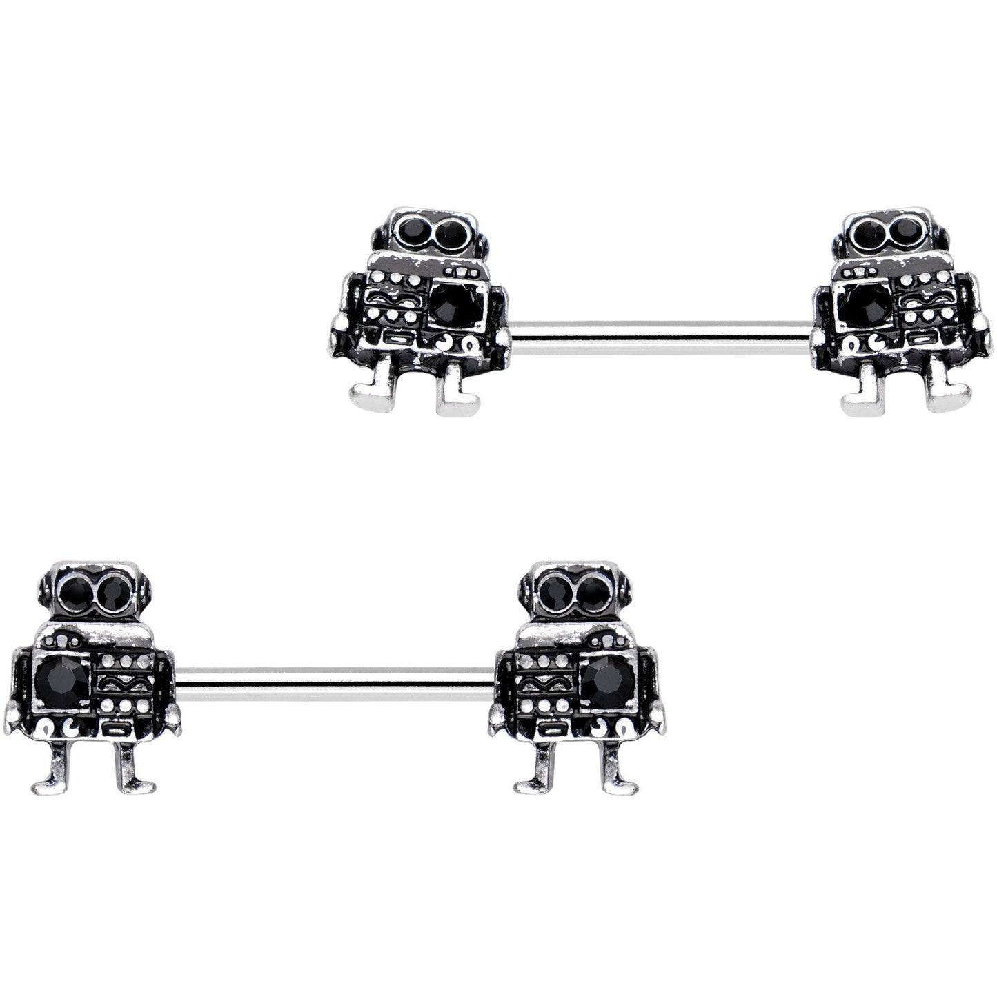 14G 3/8 Ratchet Robot Barbell Nipple Ring Set