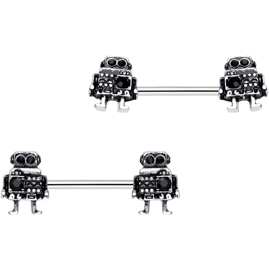 14G 3/8 Ratchet Robot Barbell Nipple Ring Set