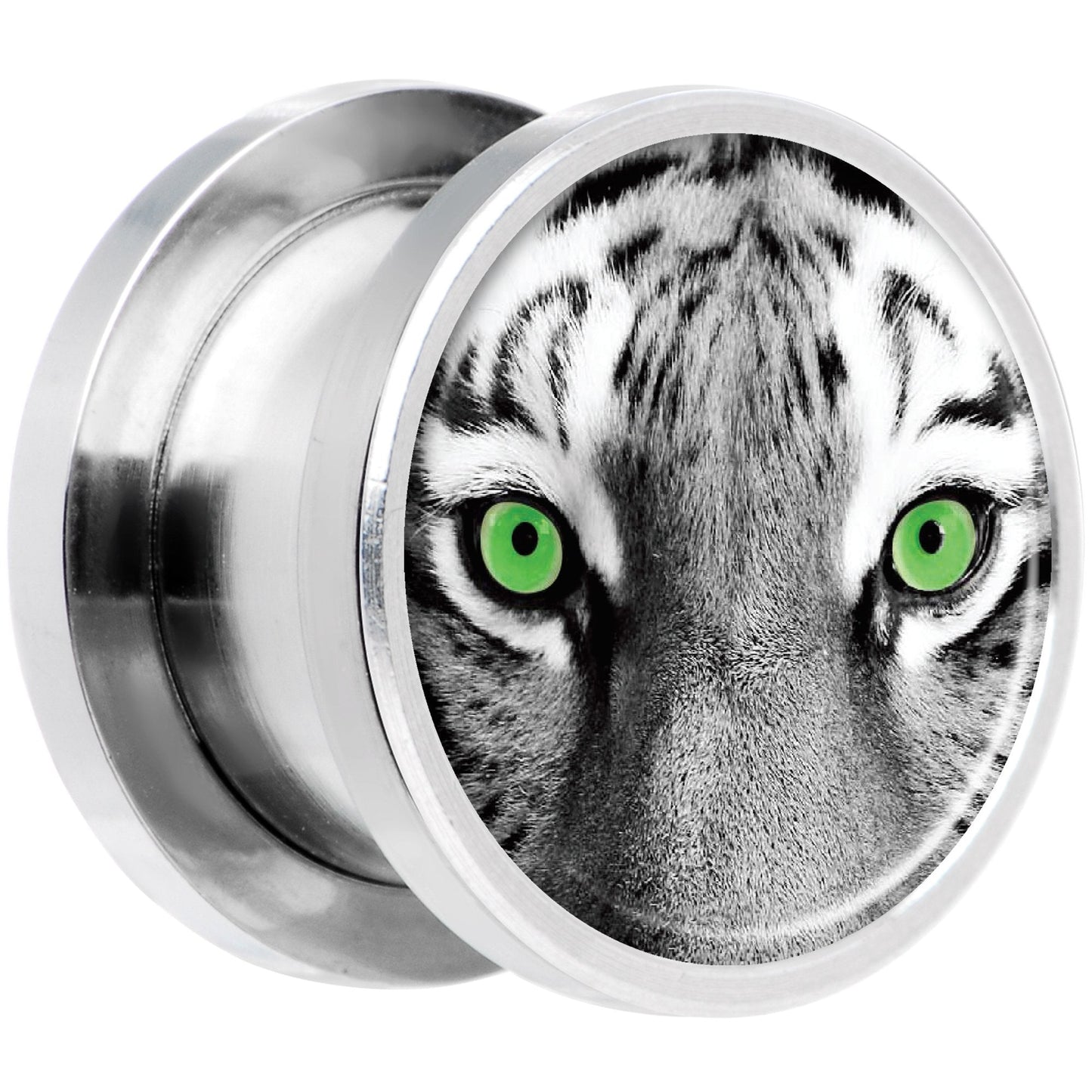 Black White Tiger Eyes Steel Screw Fit Plug Set 1/2