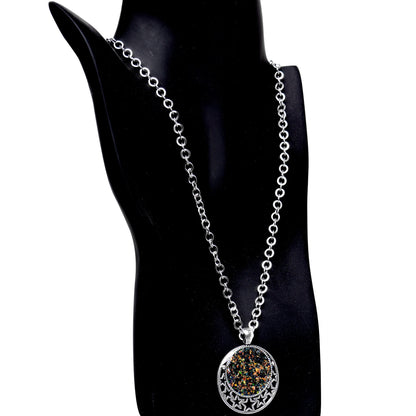 Handmade Black Faux Opal Starry Universe Silver Plated Chain Necklace