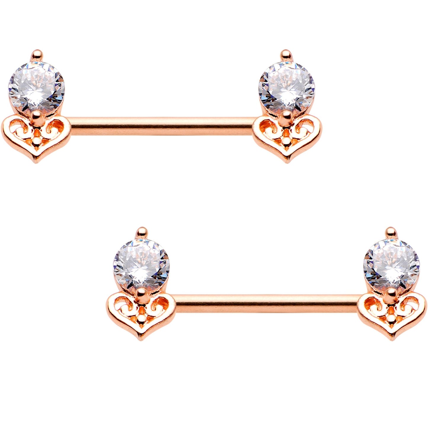 14G Clear CZ Gem Rose Gold Tone BCR Ring Barbell Nipple Ring Set