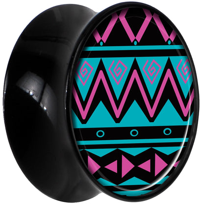 Black Acrylic Pink Teal Tribal Print Saddle Plug Set 18mm
