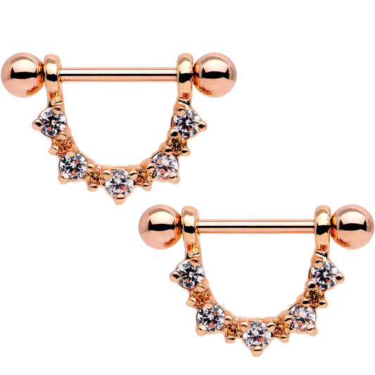 9/16 Clear Gem Rose Gold Tone Anodized Classy Dangle Nipple Ring Set
