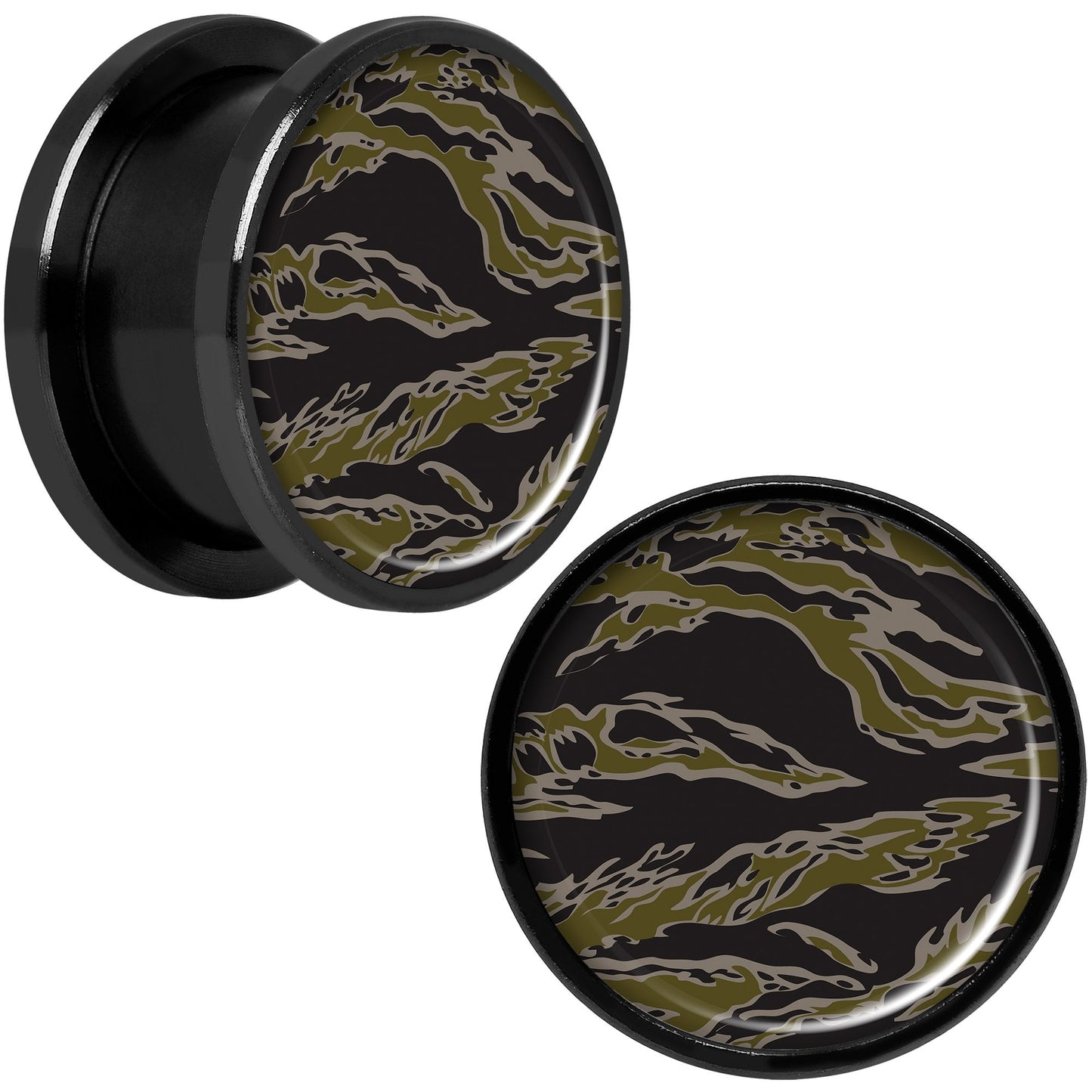 Tiger Camo Print Black Anodized Screw Fit Plug Set 5/8