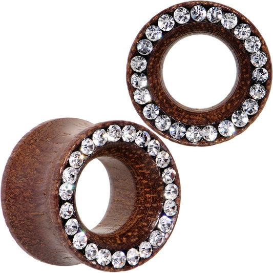 9/16 Clear Gem Organic Rose Flower Wood Saddle Plug Set