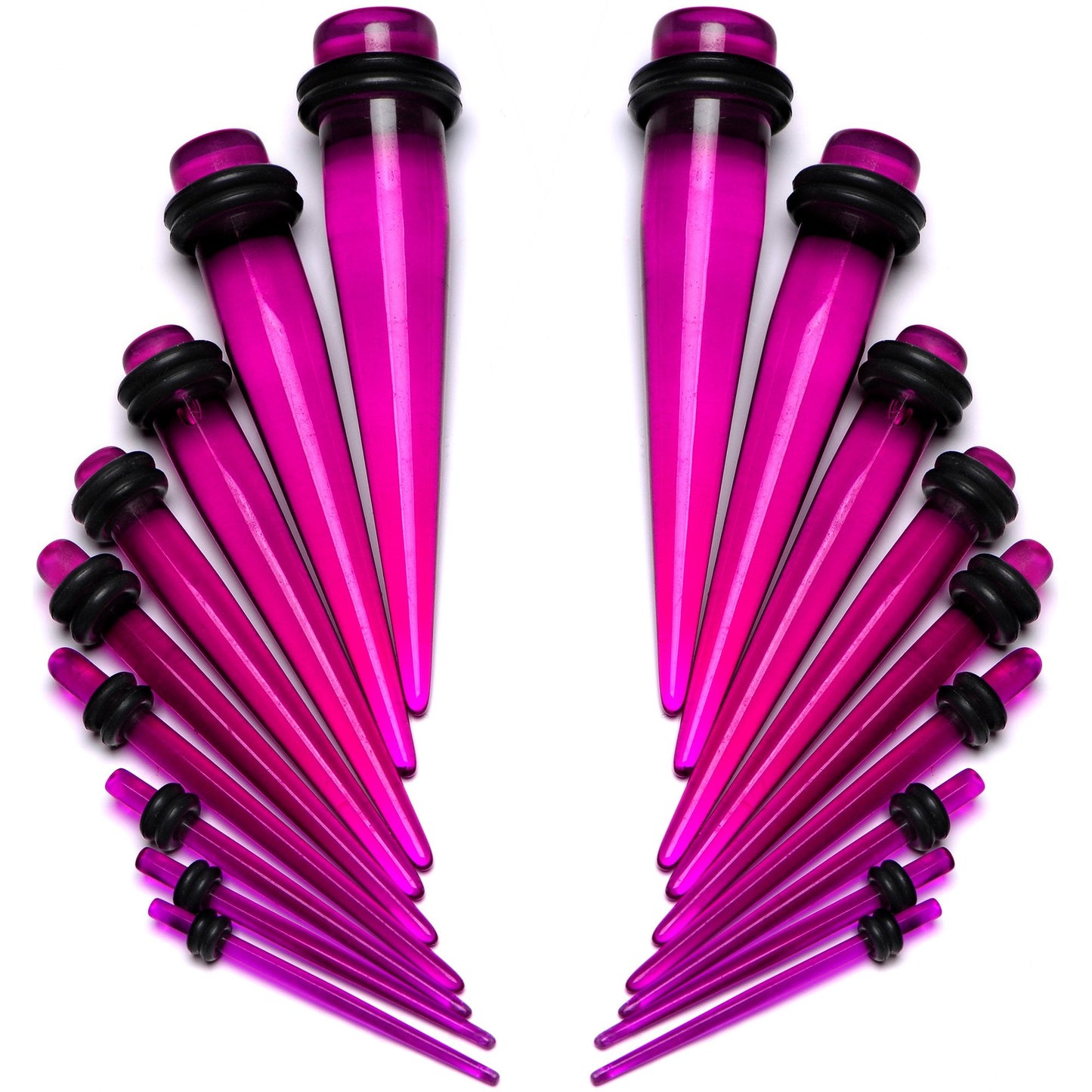 14 to 00G Fuchsia Acrylic Straight Taper Set 18 Piece Stretching Kit