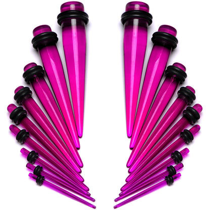14 to 00G Fuchsia Acrylic Straight Taper Set 18 Piece Stretching Kit