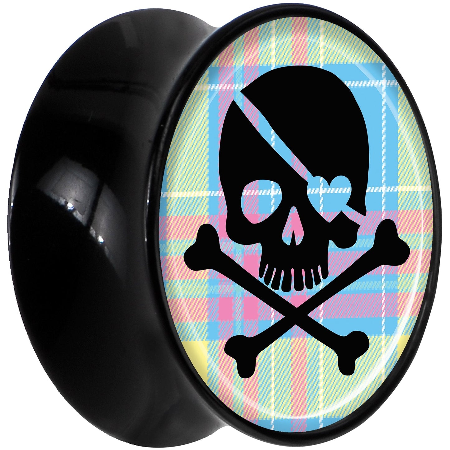 Black Acrylic Pink Green Plaid Heart Skull Saddle Plug Set 5/8
