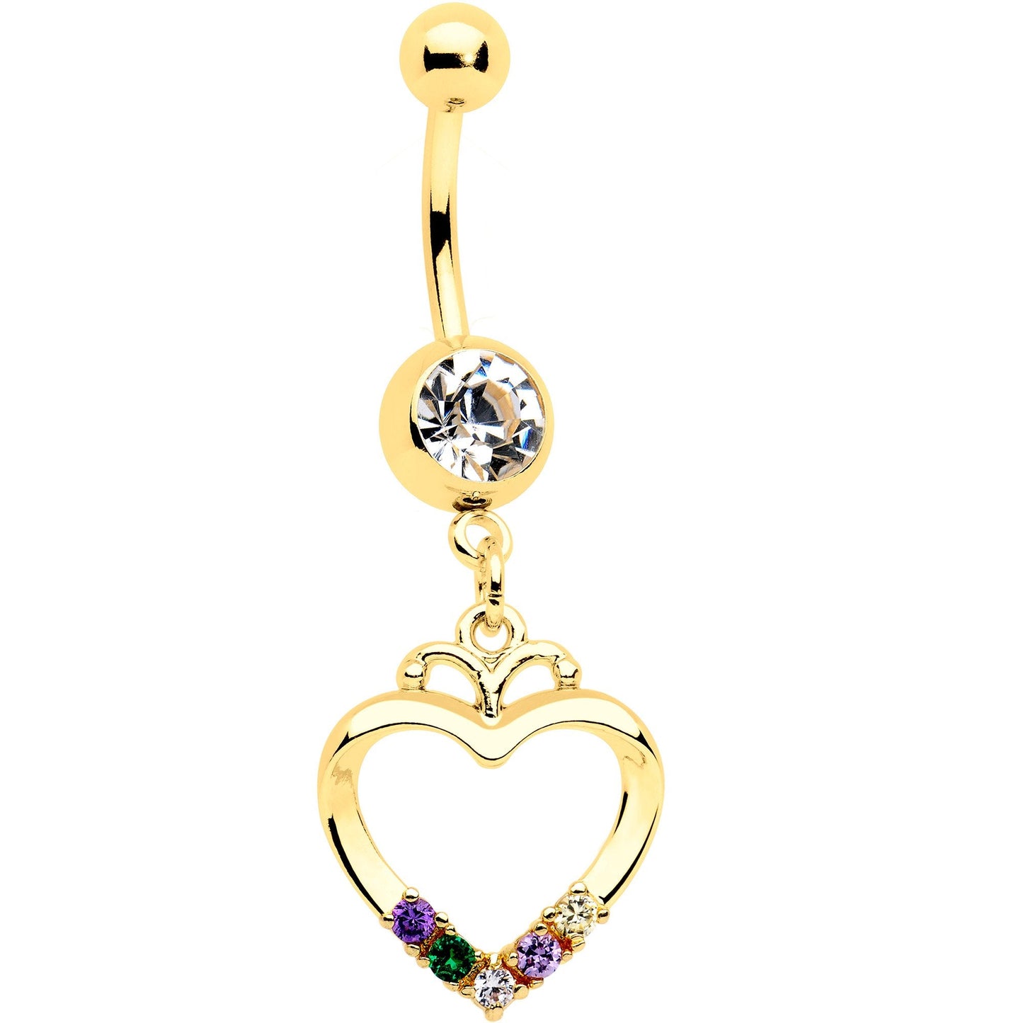 Clear Gem Gold PVD BFF Heart Dangle Belly Ring Set of 2