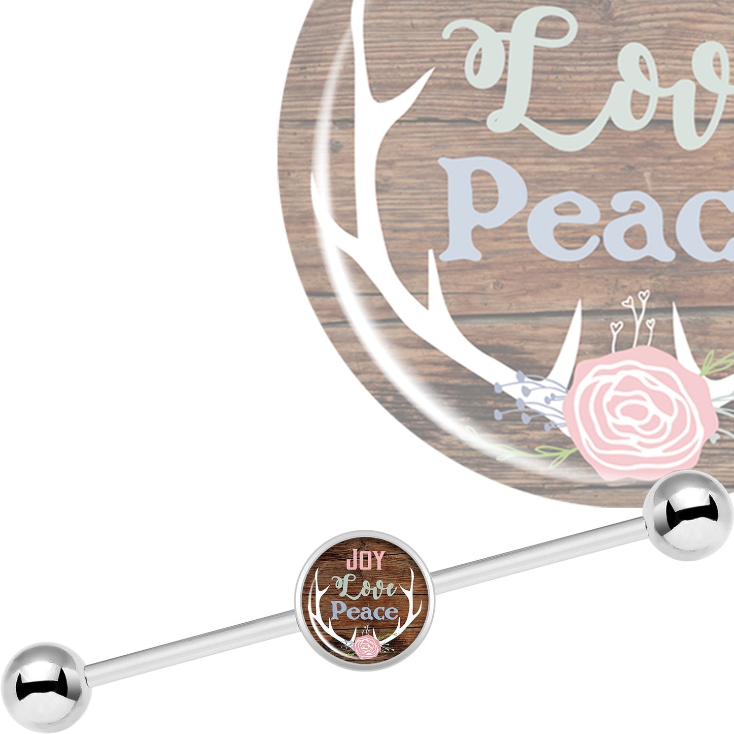 14G Joy Love Peace Antlers Industrial Barbell 37mm