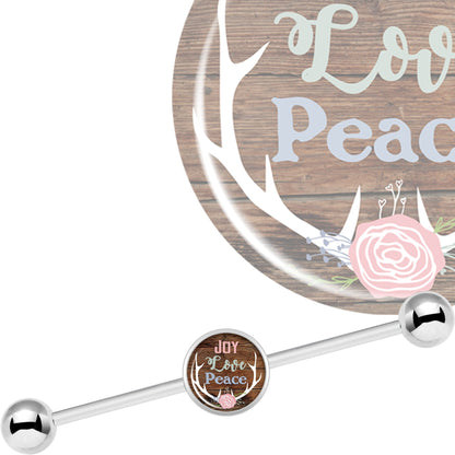 14G Joy Love Peace Antlers Industrial Barbell 37mm