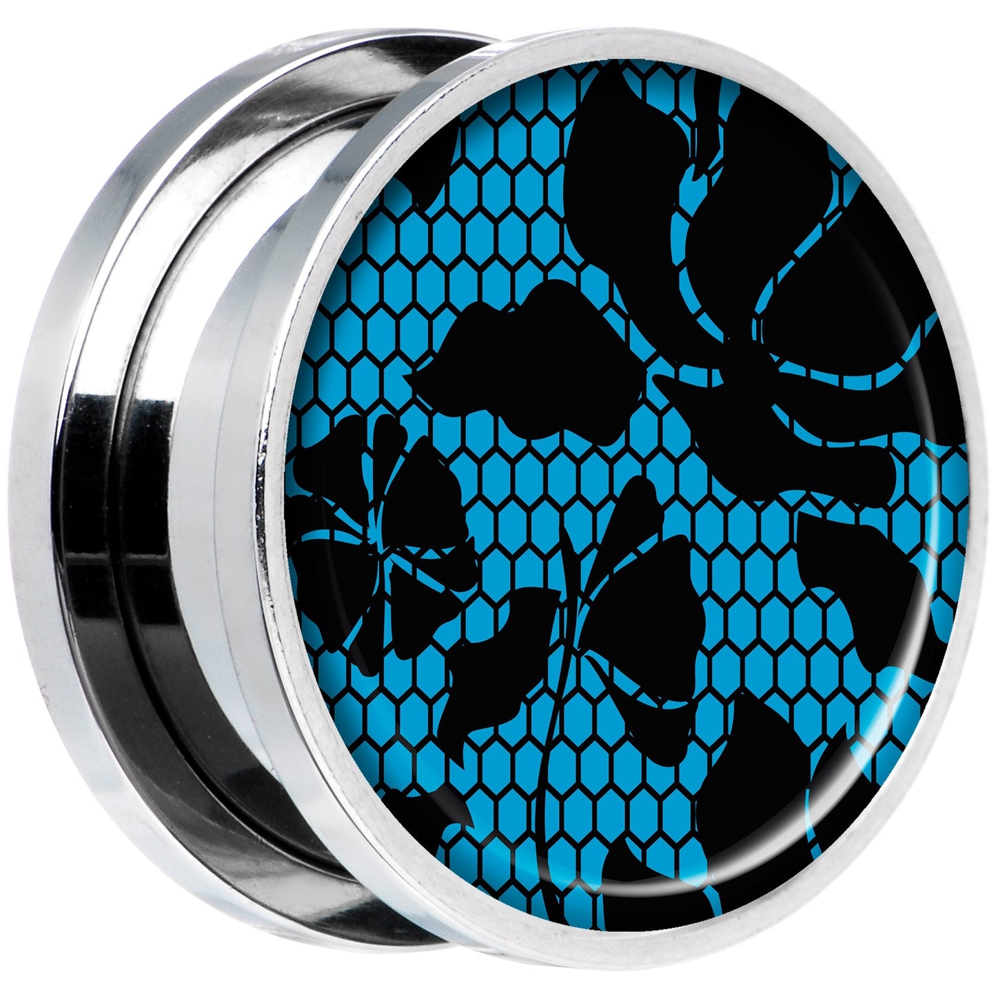 Blue Floral Lace Steel Screw Fit Plug Set 18mm