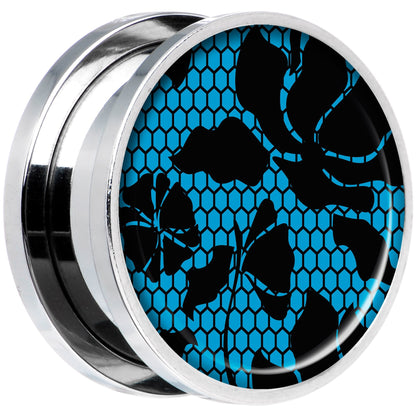 Blue Floral Lace Steel Screw Fit Plug Set 18mm