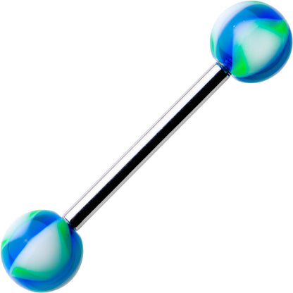 Blue Green Swirl 6mm Acrylic Ball Barbell Tongue Ring