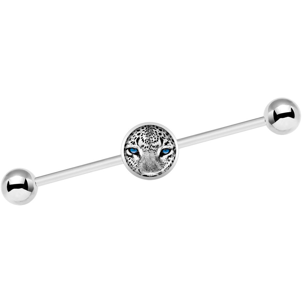 14G Black White Leopard Eyes Industrial Barbell 37mm