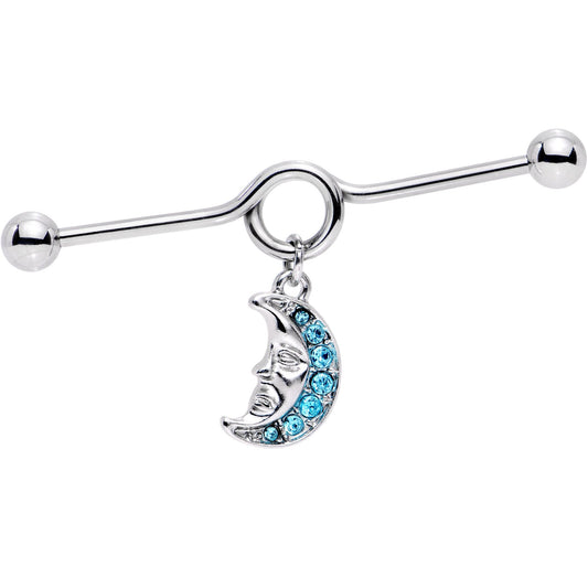 14G Aqua Gem Moonman Dangle Industrial Barbell 38mm
