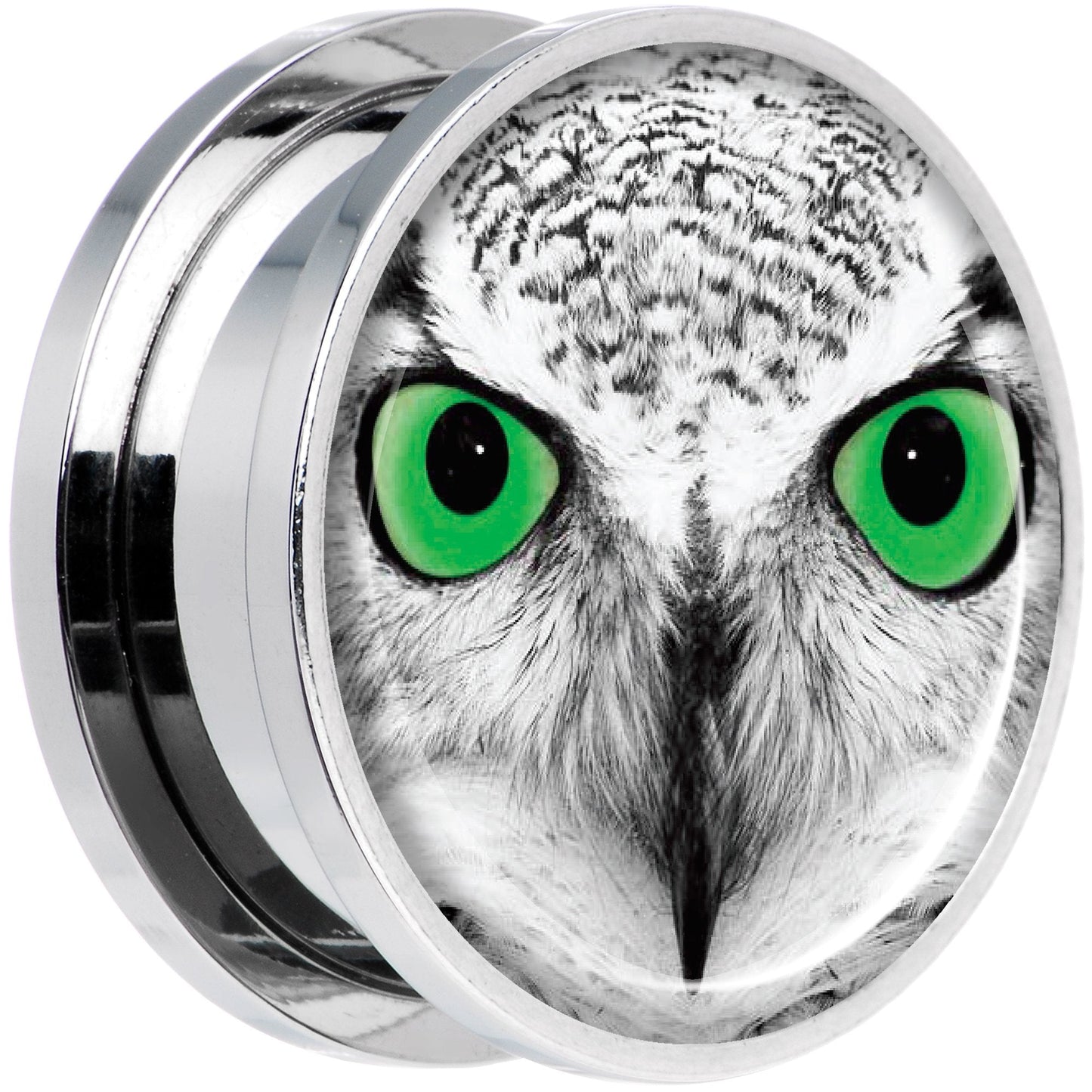 Black White Owl Steel Screw Fit Plug Set 20mm