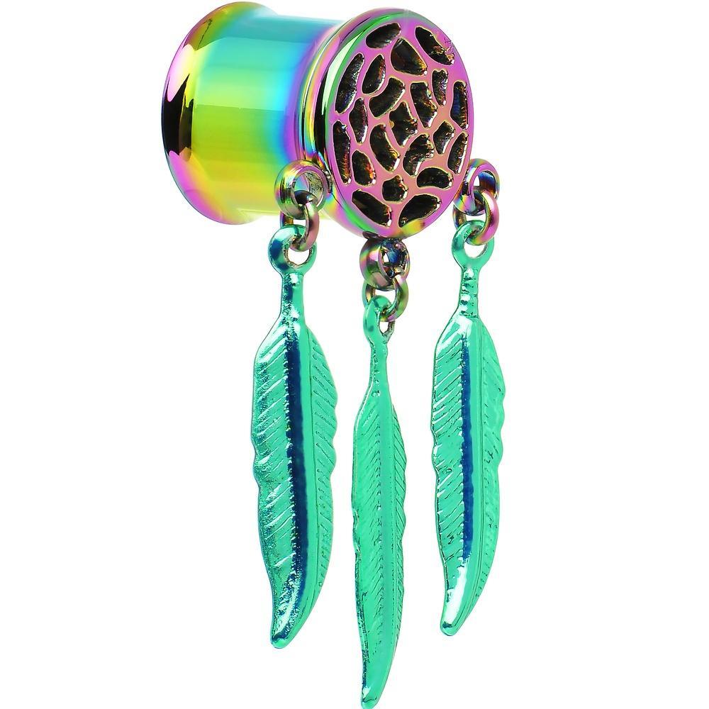 Rainbow Titanium Dreamcatcher Dangle Tunnel Set Sizes 5mm to 12mm